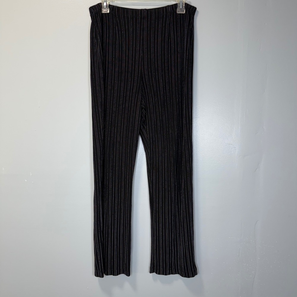 Chico's‎ Travelers Pinstripe Pull On Pants Black White Size 1 Short Straight Leg